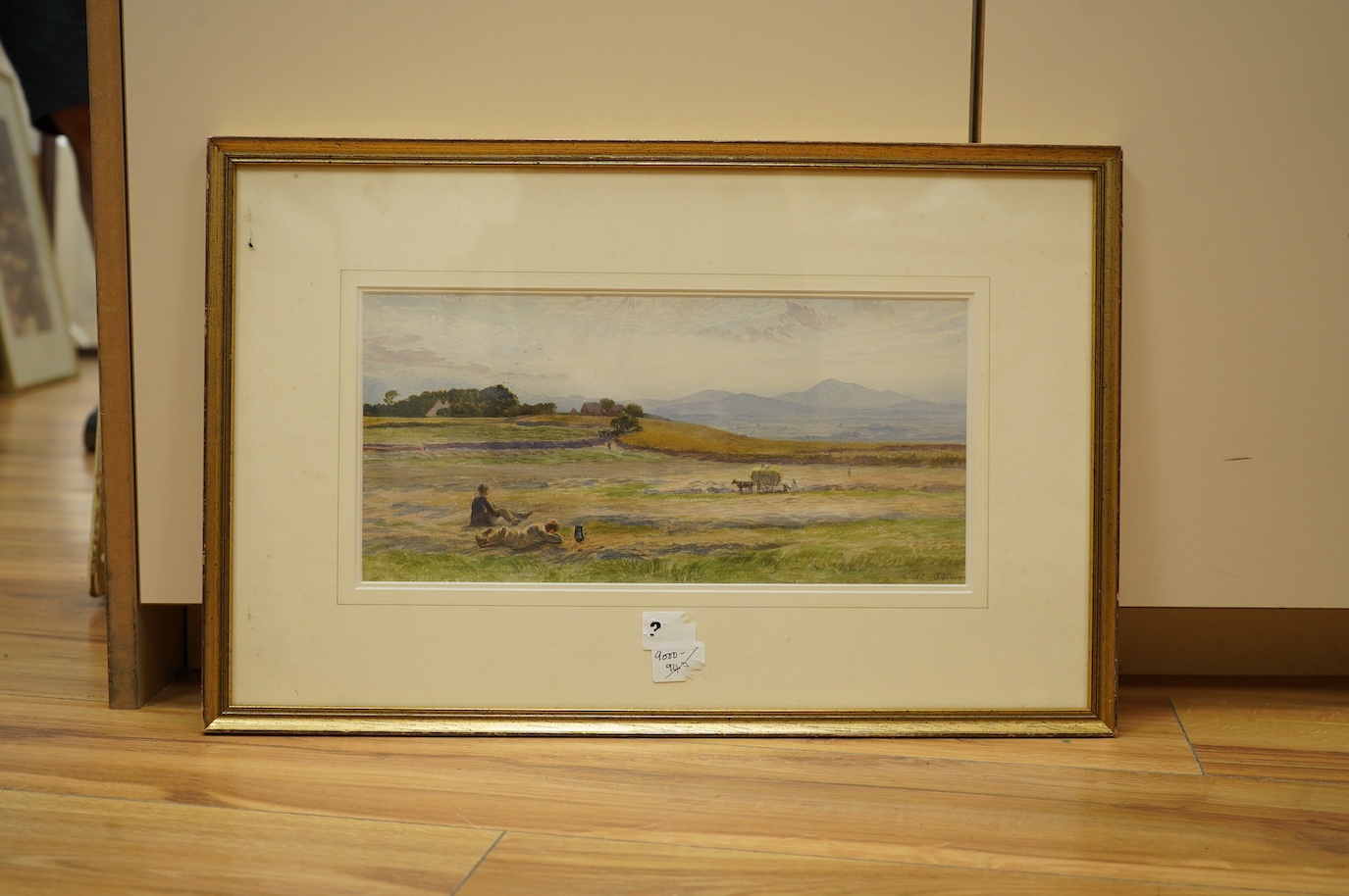 Charles Reginald Aston (1832-1908), watercolour, figures haymaking, signed, 17 x 35cm. Condition - fair/good